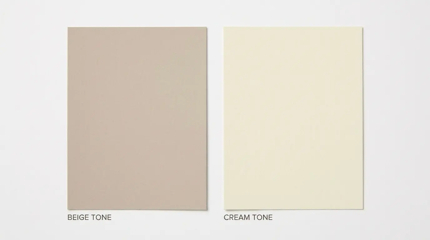 side by side beige and cream paint swatches showing a simple neutral color comparison