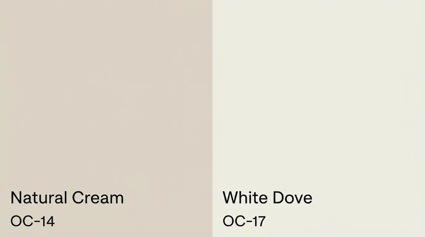 Natural Cream vs White Dove paint swatches side by side