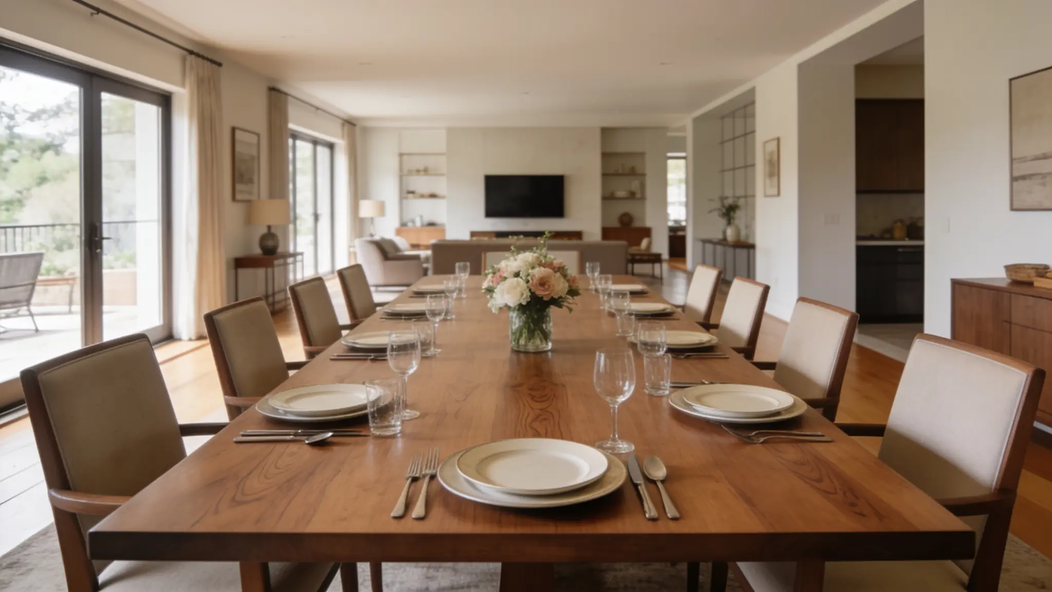 Eight-person dining table setup