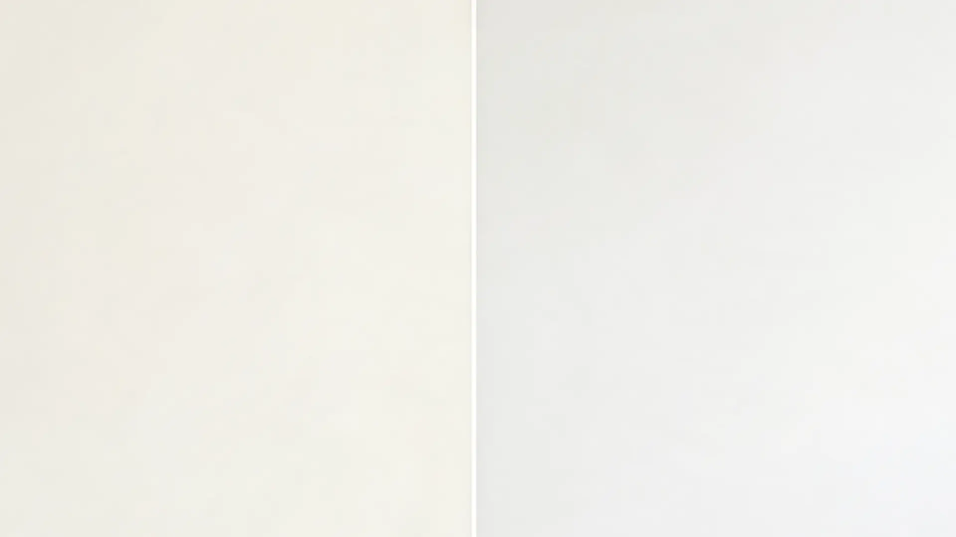 split screen cloud white benjamin moore vs simply white showing warm vs crisp white paint comparison on walls