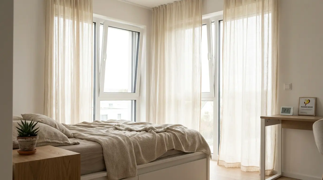 tilt and turn window in modern bedroom showing secure ventilation and easy cleaning