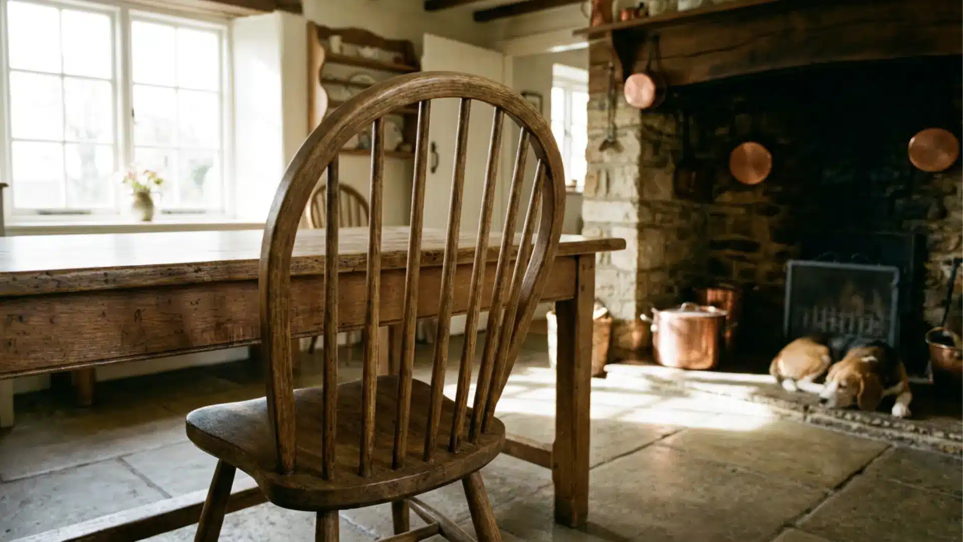 bow back dining chair with curved wooden frame in farmhouse kitchen traditional seating style