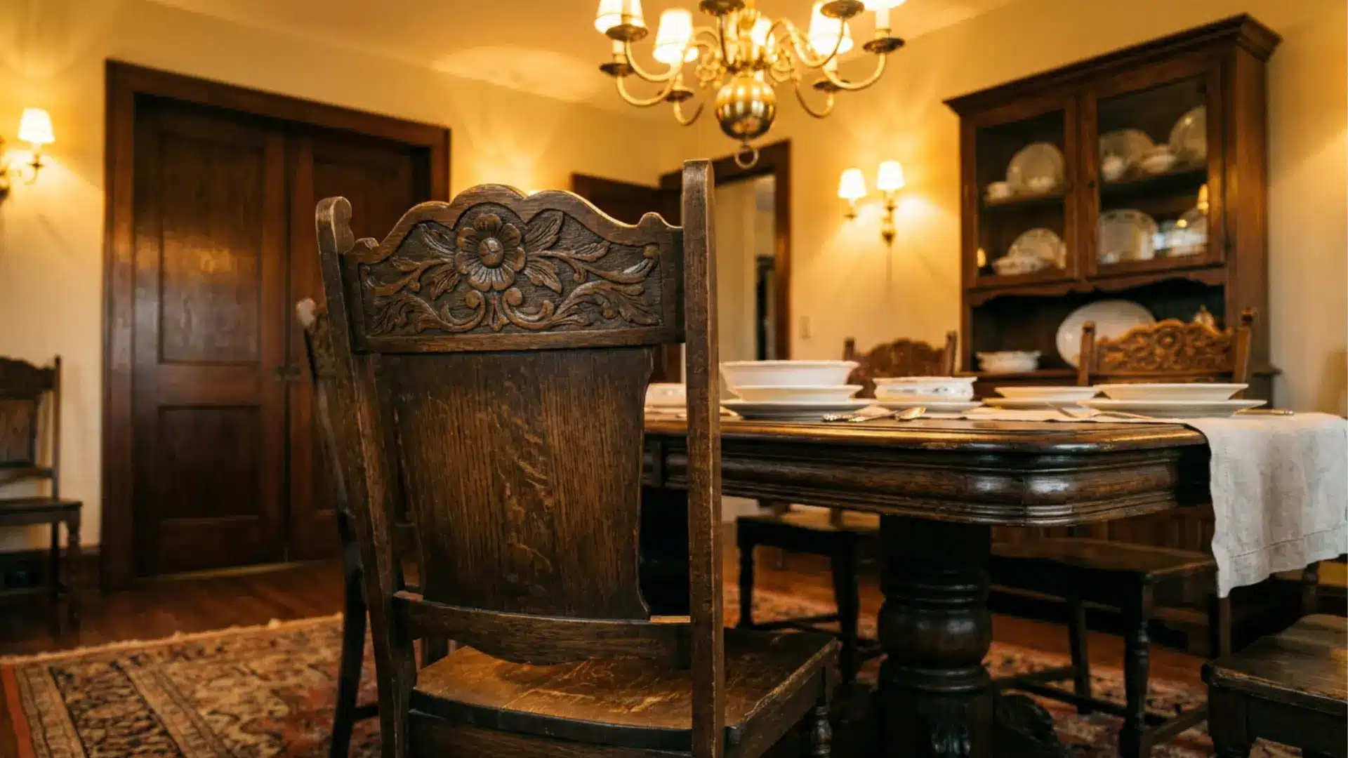 pressback dining chair with carved wooden floral back vintage traditional dining room style