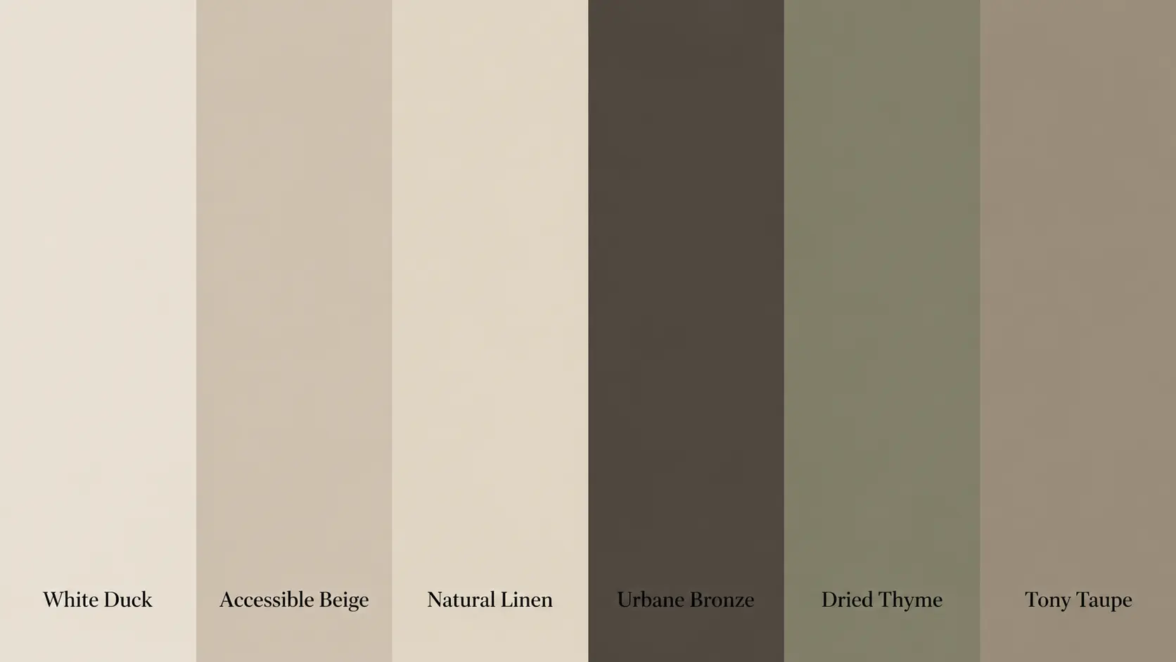 White Duck SW 7010 coordinating color swatches showing warm neutrals, greens and brown tones