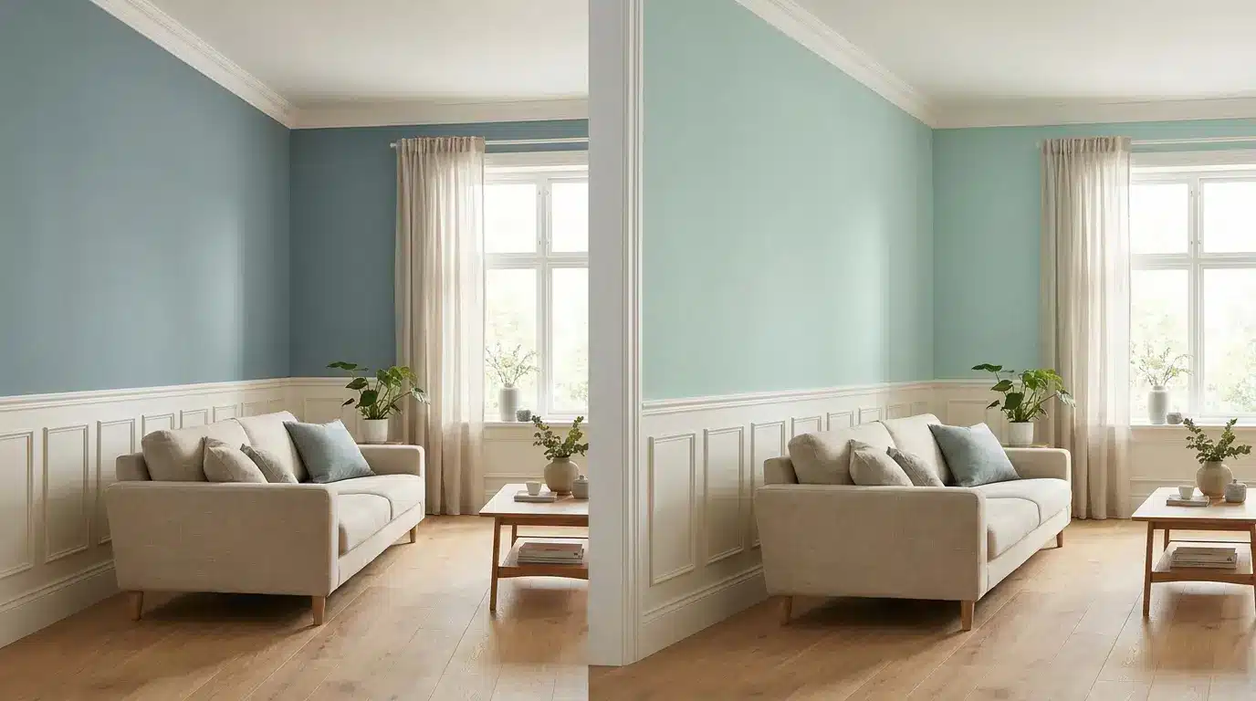 woodlawn blue and palladian blue side by side room comparison