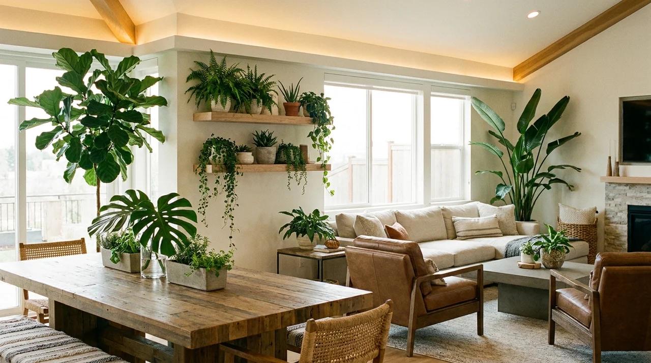 Indoor plants adding greenery and texture to a home interior.