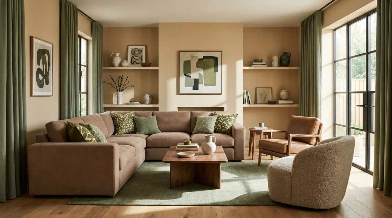 Interior space using a coordinated color palette across furniture and accessories.