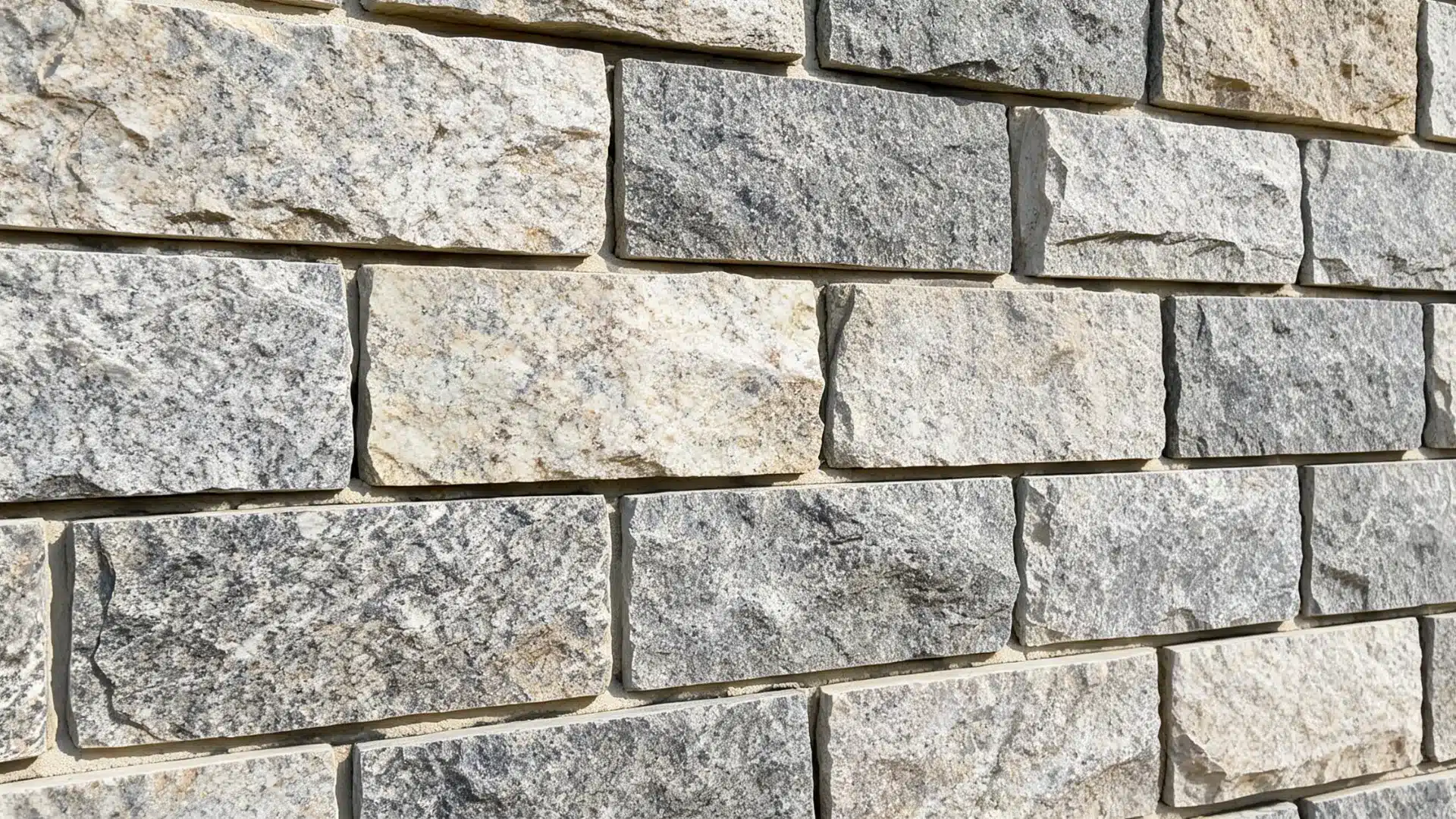 gray and cream granite stone veneer on an exterior house wall
