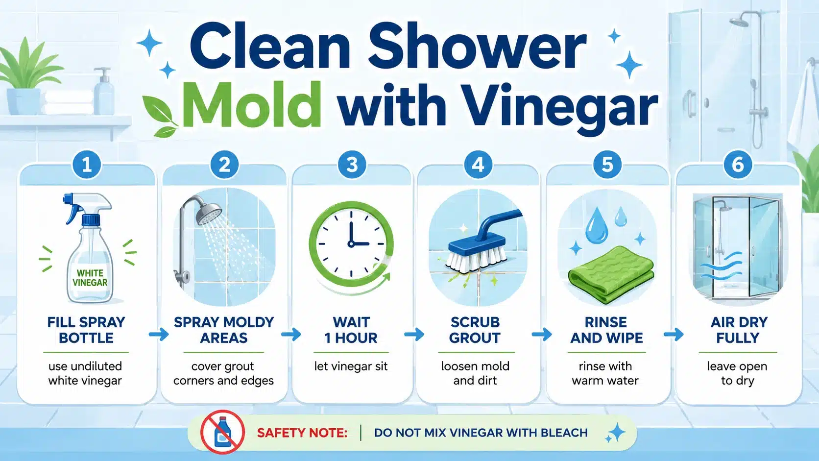 how to remove mold from shower with vinegar spray scrub rinse and air dry steps