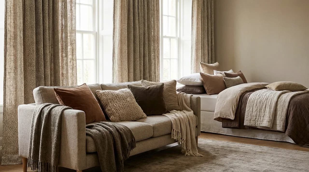 Layered curtains and soft furnishings adding warmth to a room.