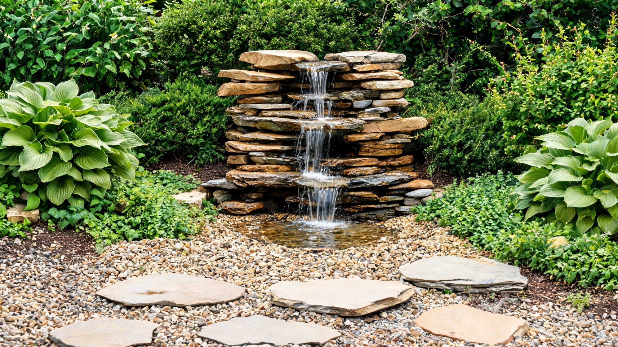 gravel plants and stepping slabs rock around pool ideas with stacked stone waterfall pea gravel stepping slabs and lush plants near a pool