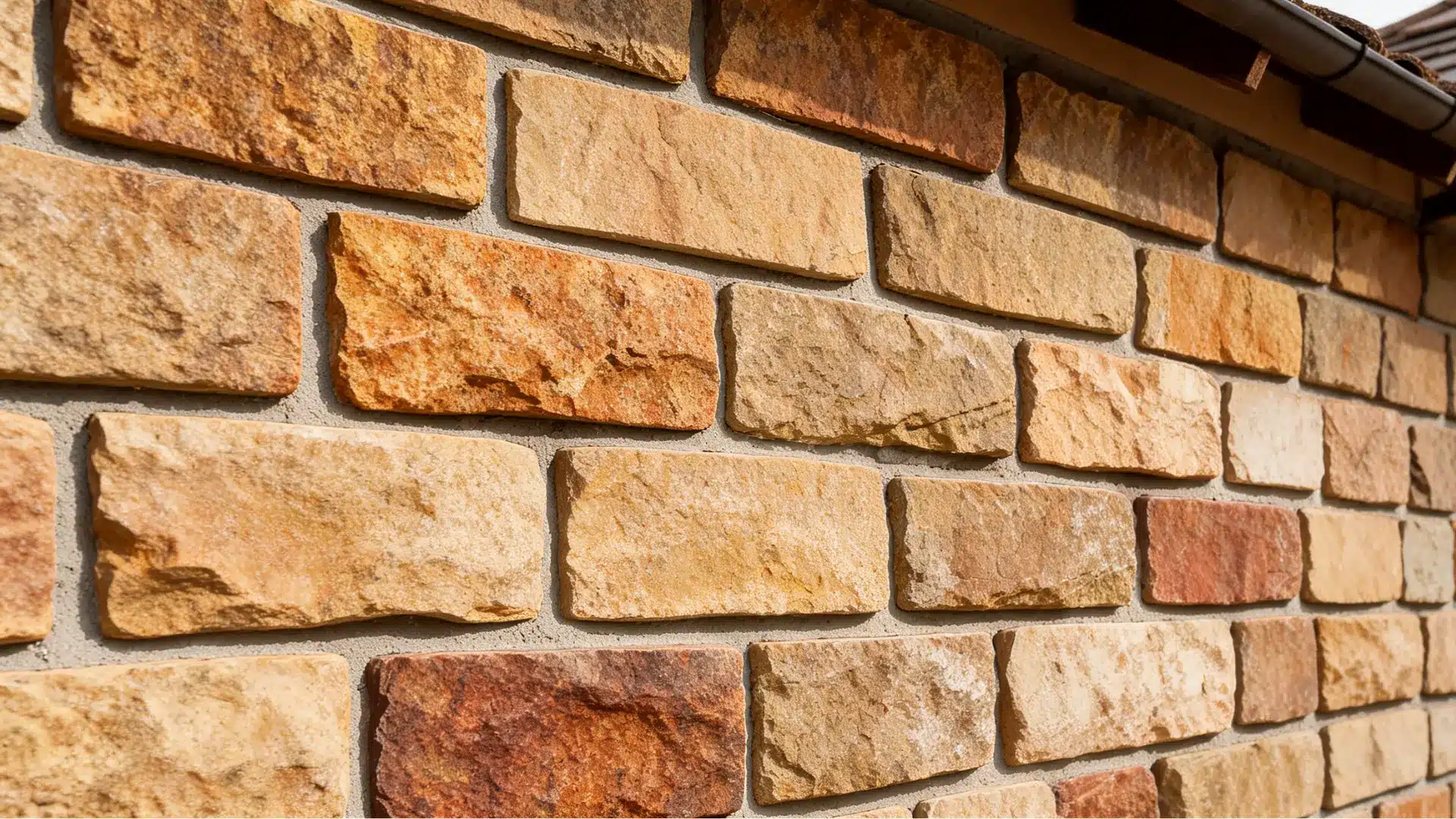 warm sandstone wall with tan and rust exterior stone