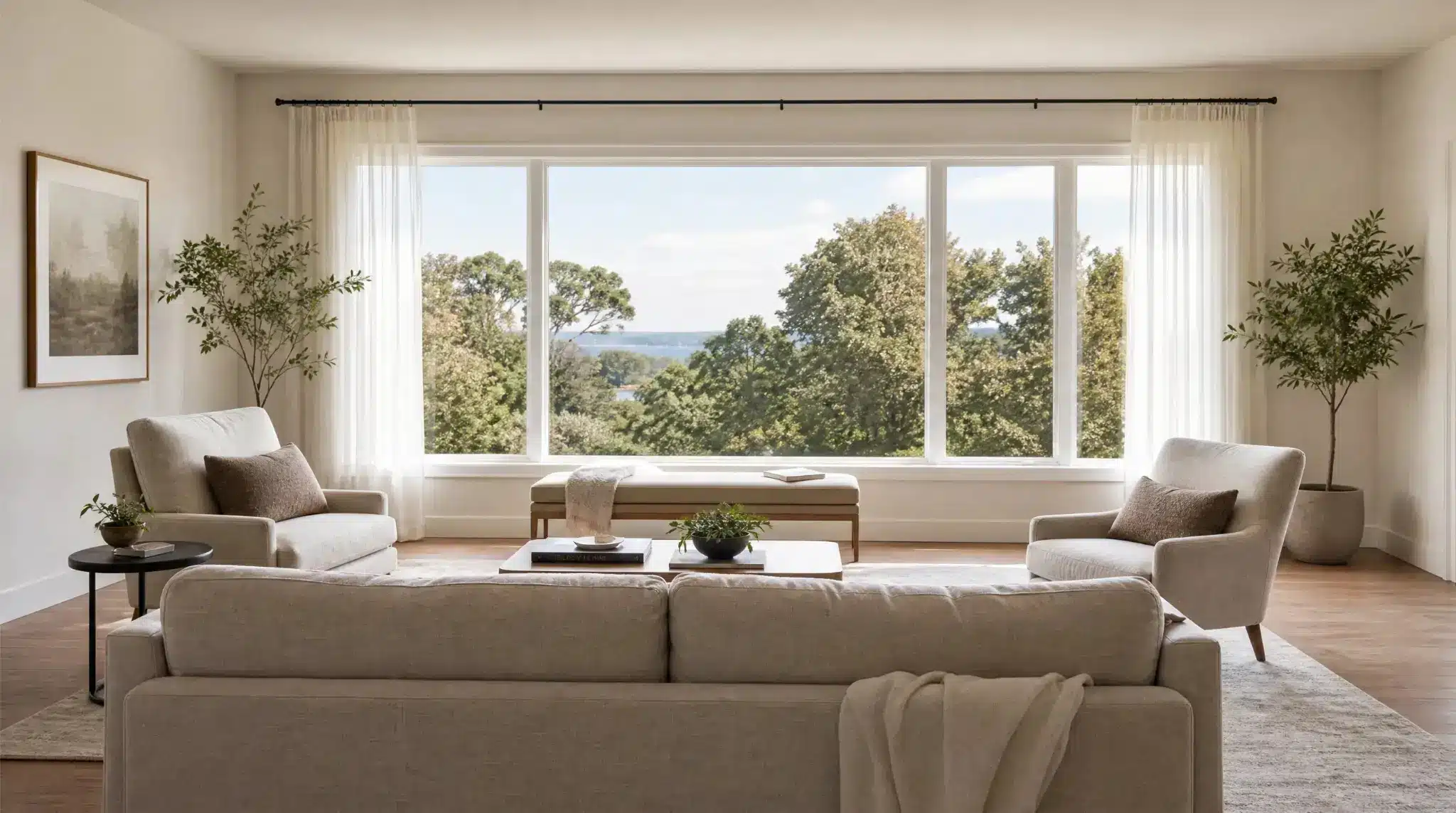 window facing living room layout with sofa chairs large window reading nook and natural light