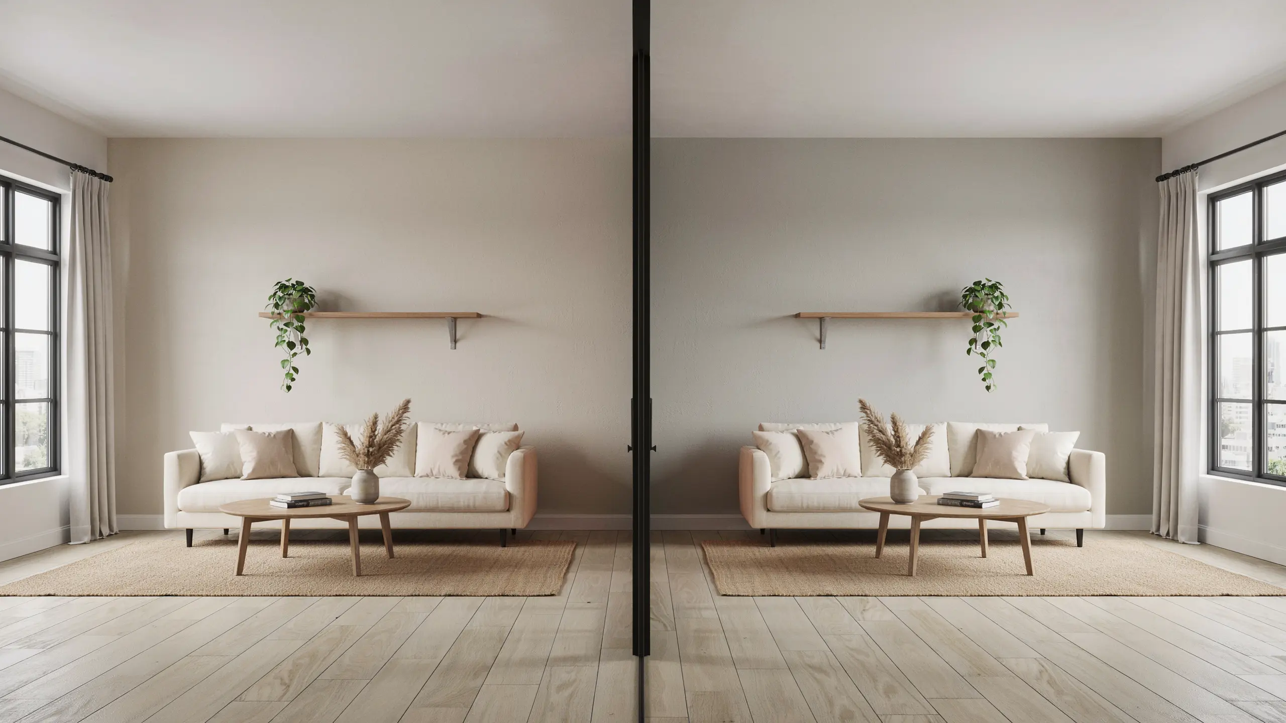 City Loft and Agreeable Gray walls compared in a modern neutral interior