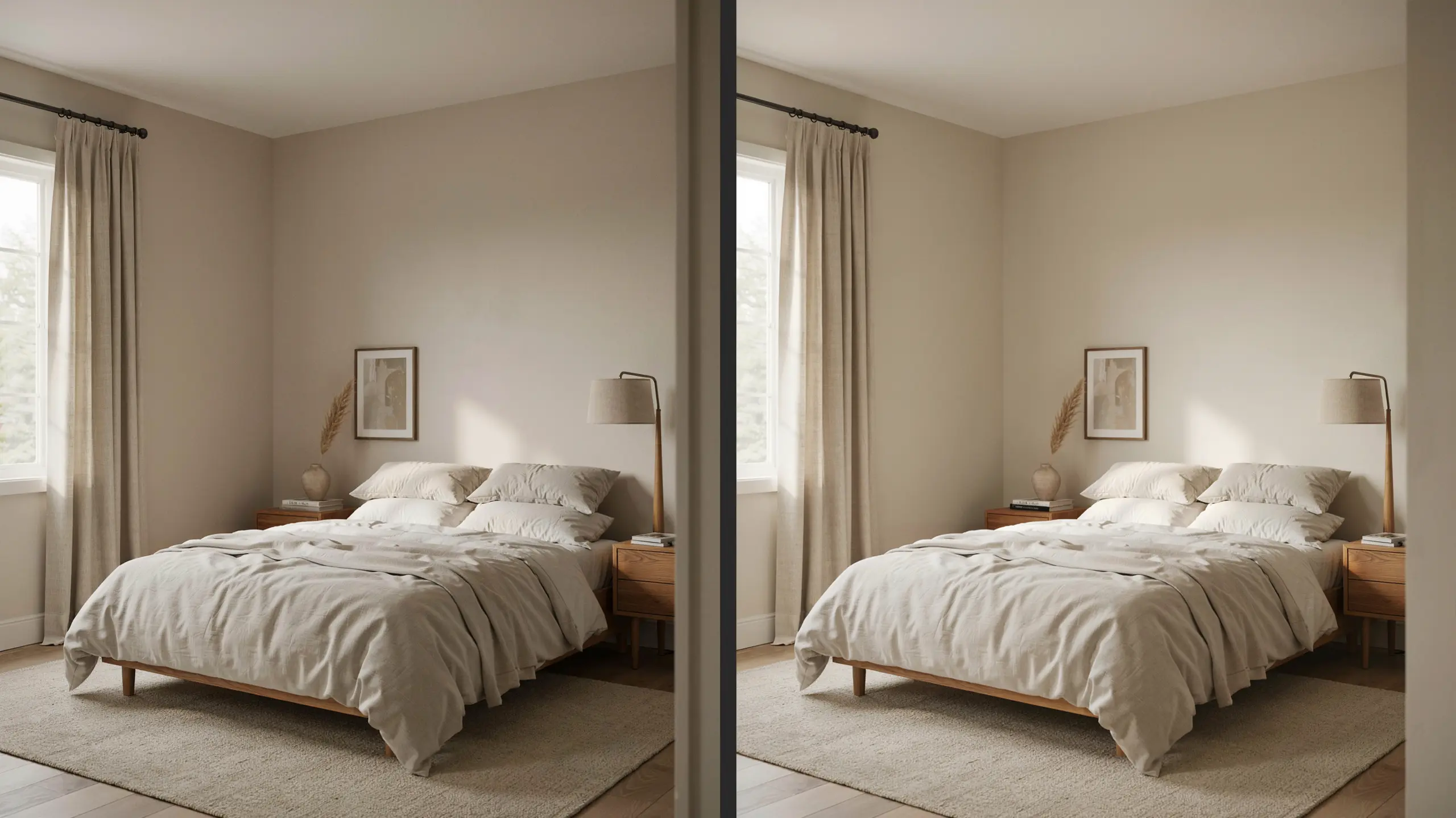 City Loft and Pale Oak warm neutral paint comparison bedroom