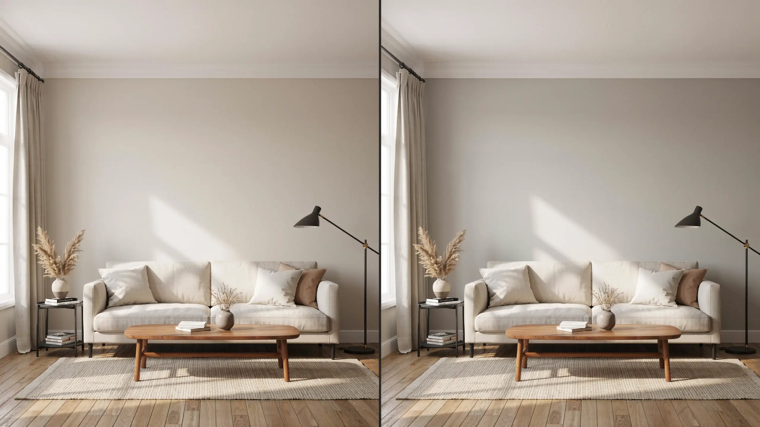 City Loft warm greige compared with Repose Gray in a bright room