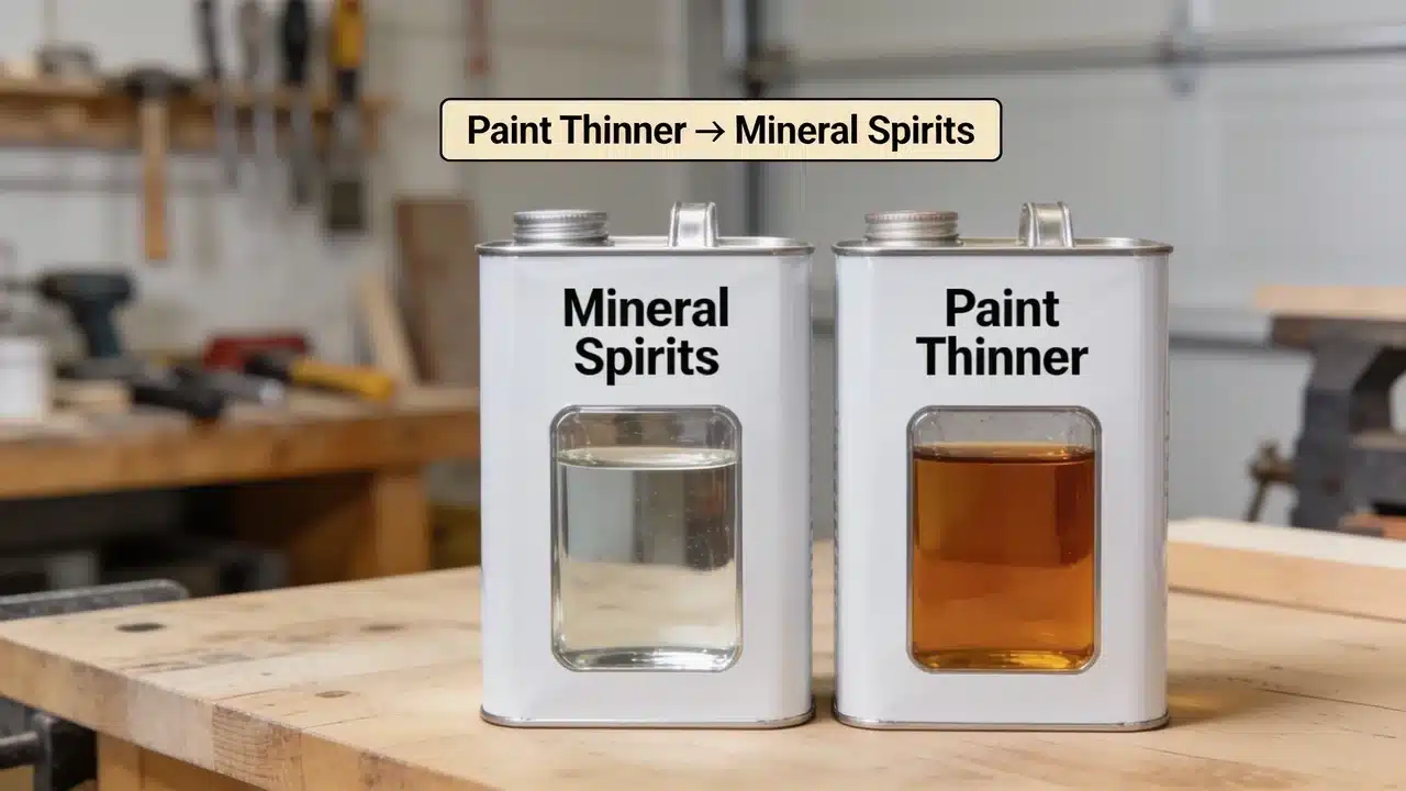 Mineral spirits and paint thinner containers showing their relationship and differences