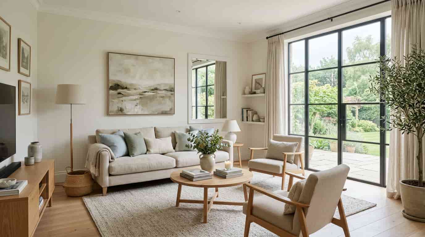 North-facing room with cool daylight showing how high LRV warm paint balances cooler light