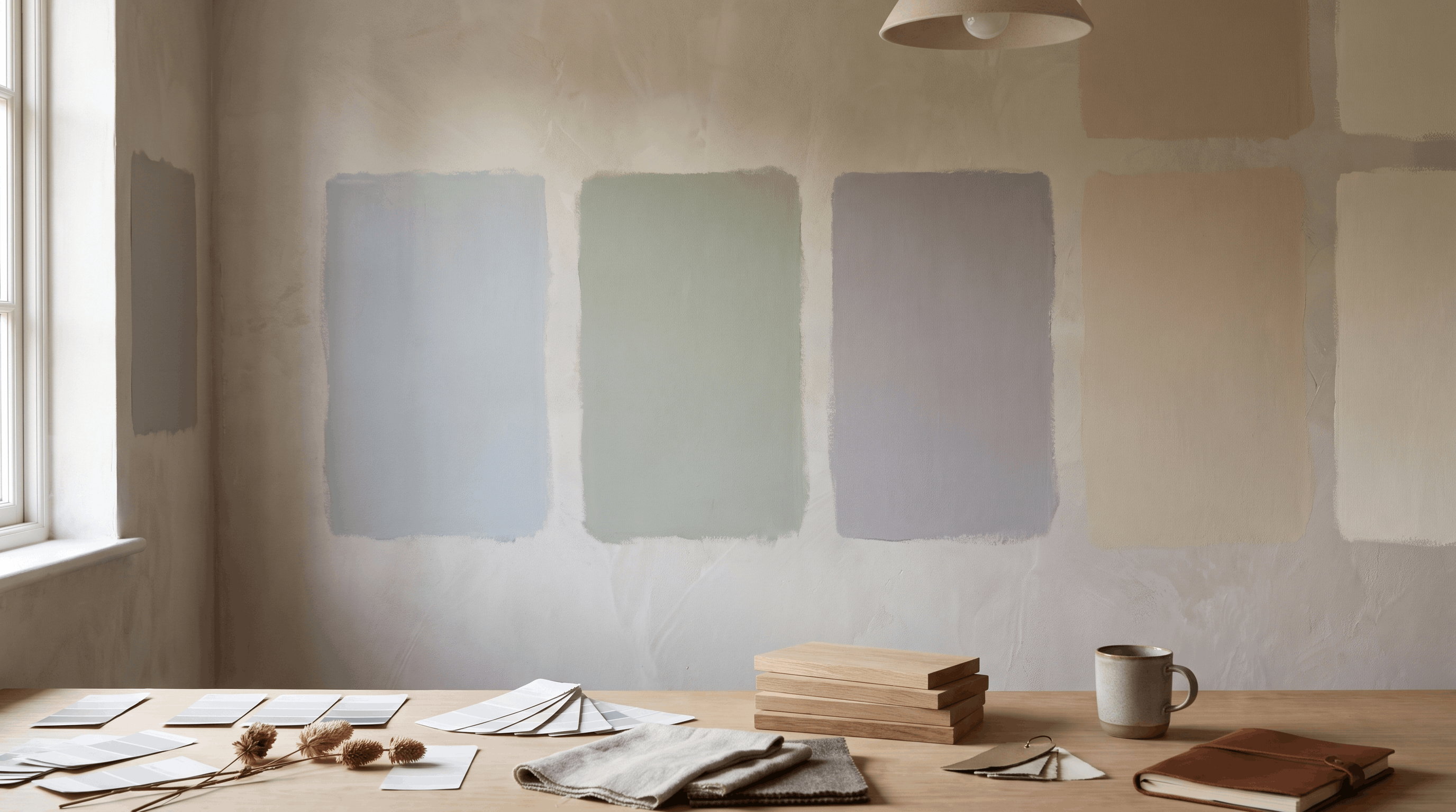 Neutral paint colors showing different undertones under indoor lighting