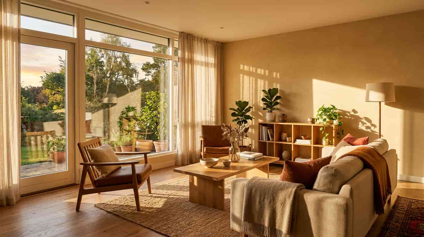 West-facing room with afternoon sunlight showing warmer paint tones and richer color appearance