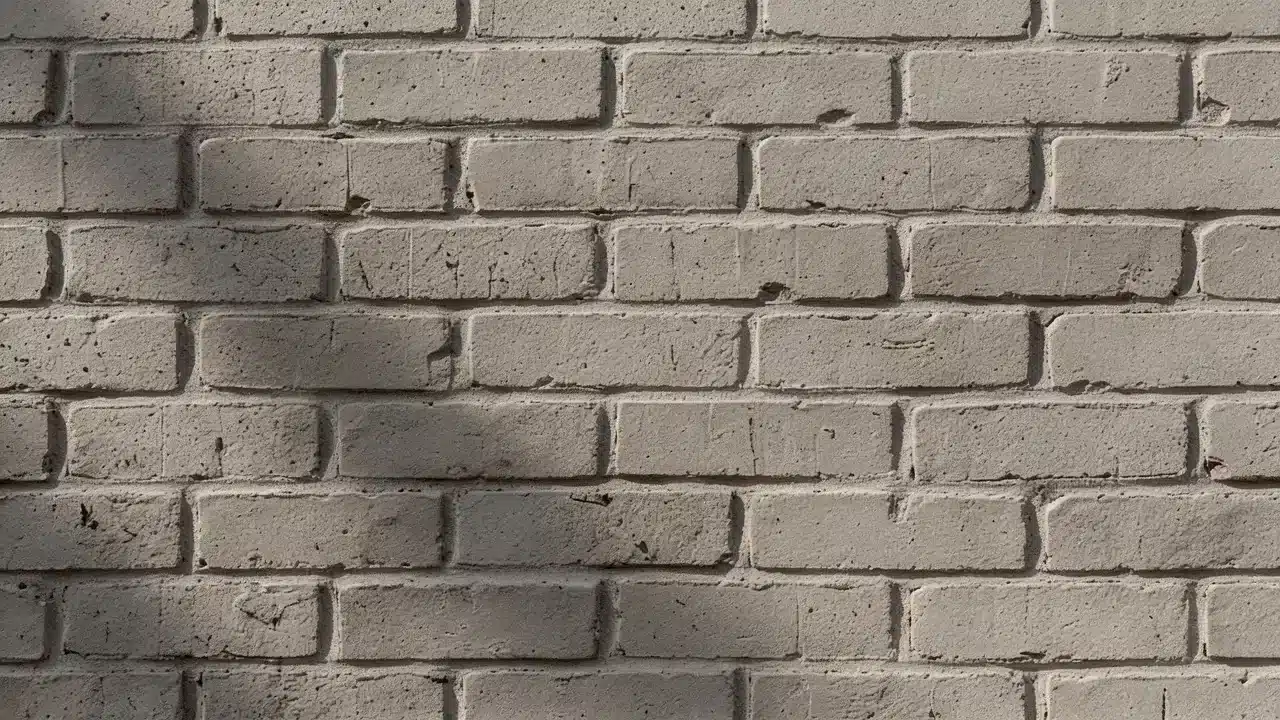 Greige brick stain blends warm beige and gray tones while preserving the wall&rsquo;s rugged natural texture.