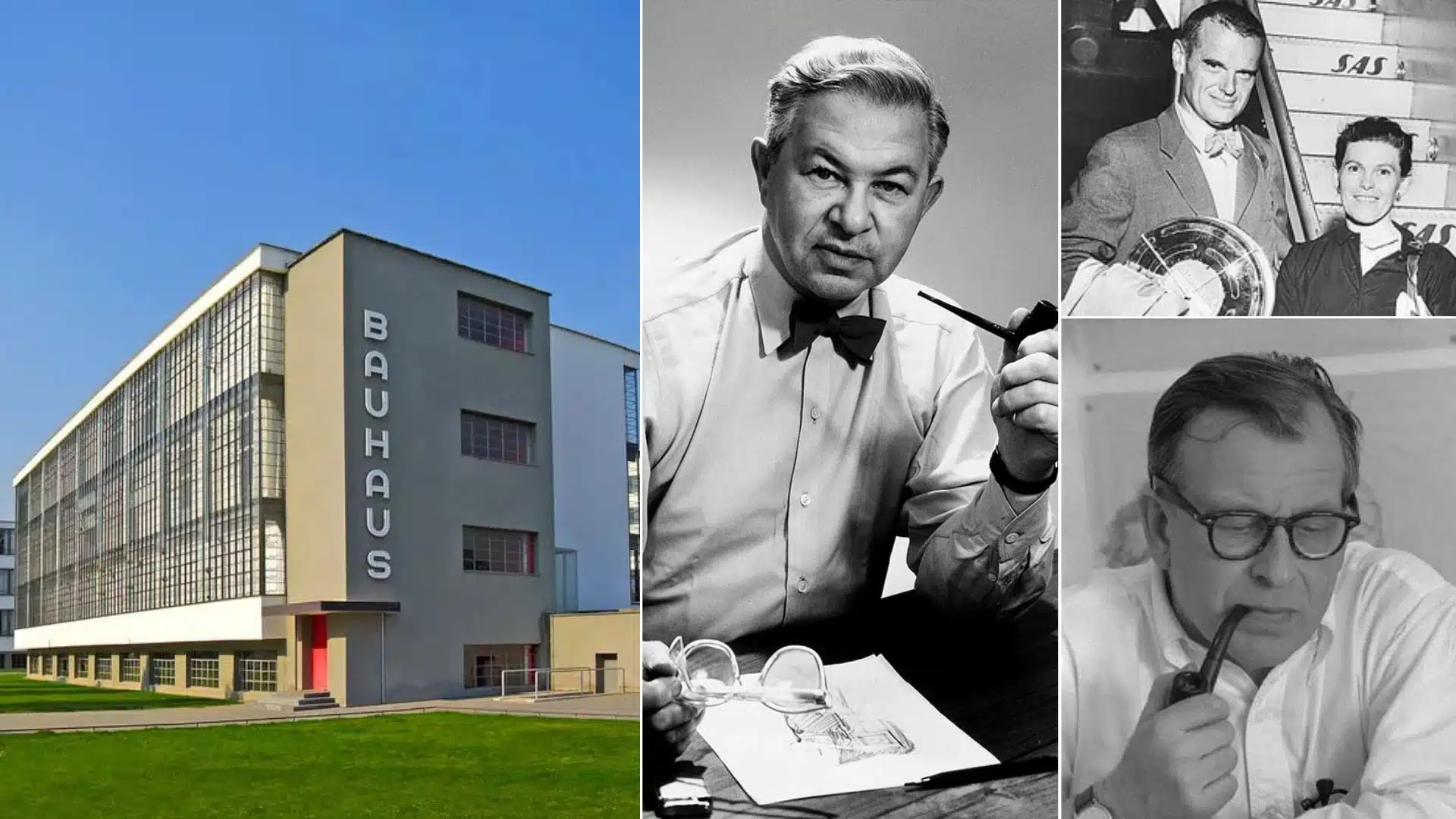 Bauhaus School and mid-century modern designers Charles Eames, Eero Saarinen, and Arne Jacobsen influences on design history