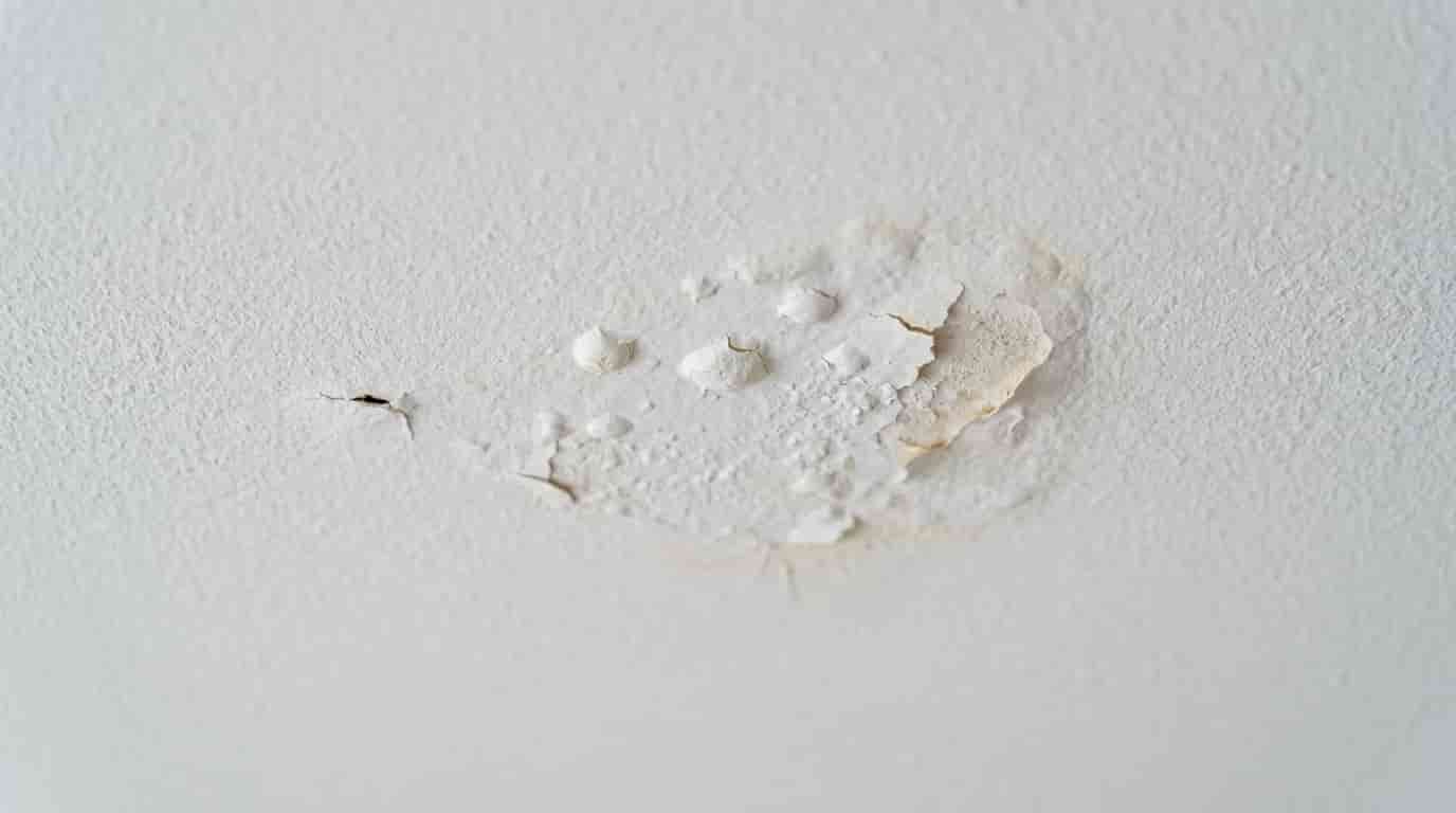 Bubbling and peeling ceiling paint showing possible termite or moisture damage signs