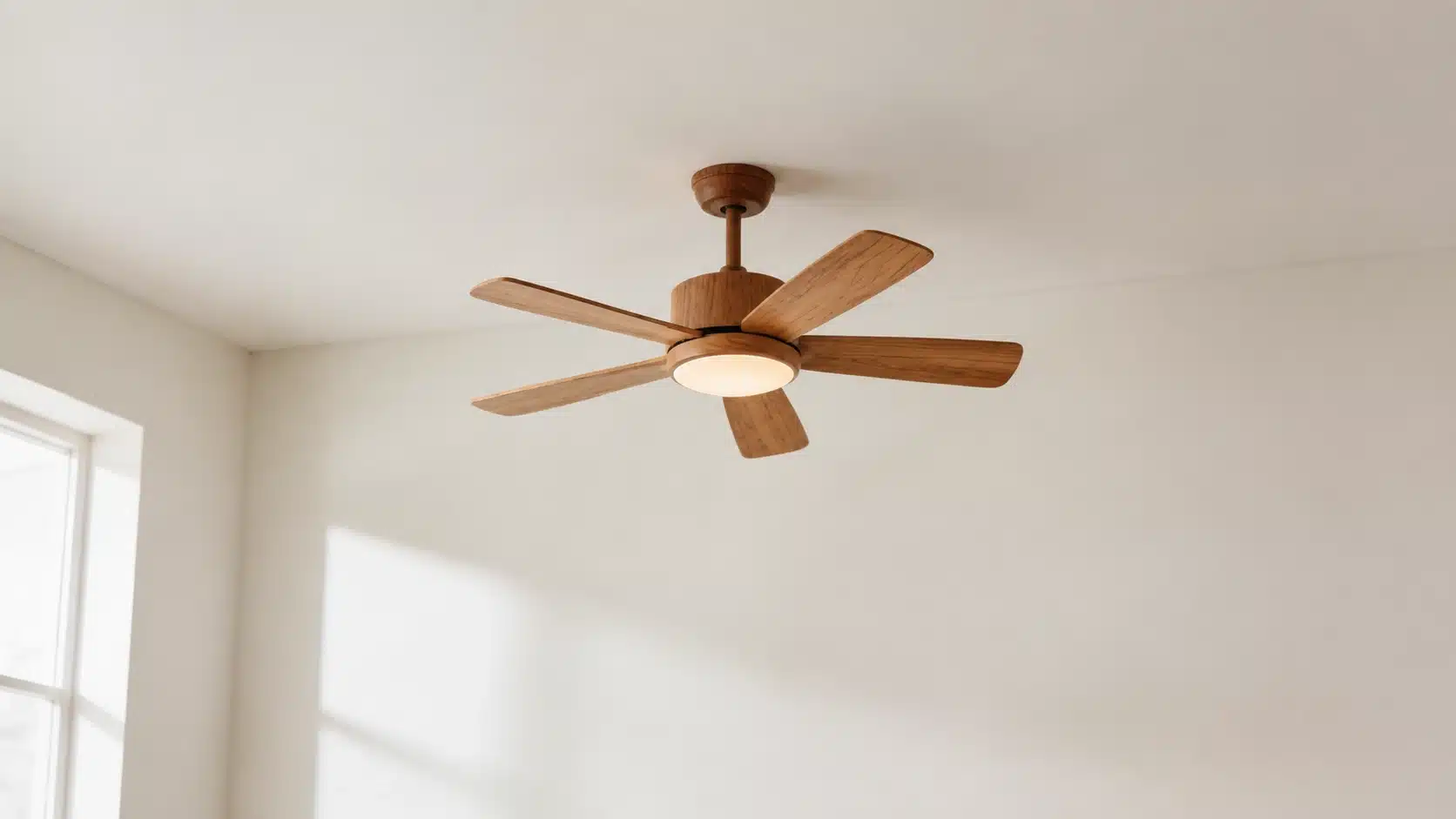 Ceiling fan showing basic, mid-range, and premium models in a home setting.