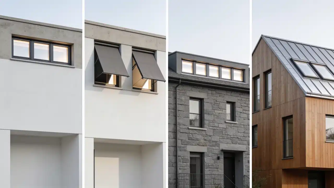Modern homes featuring different clerestory window designs and placements
