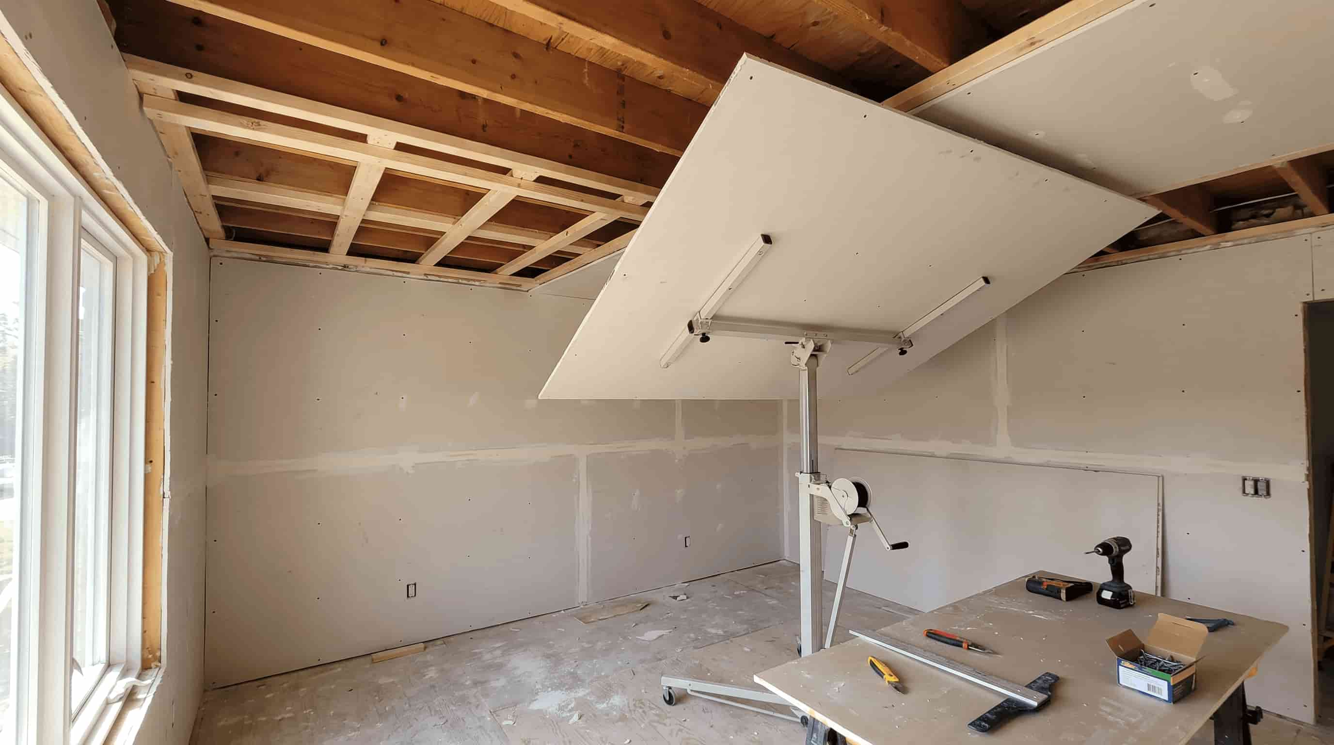 ⅝ inch drywall installed on ceiling joists to prevent sagging