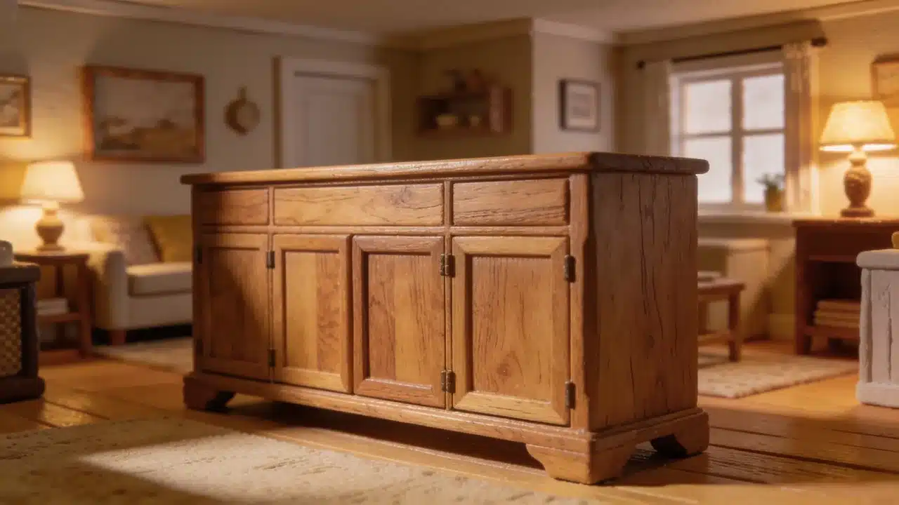 Solid wood dresser showing quality construction in a downsized home