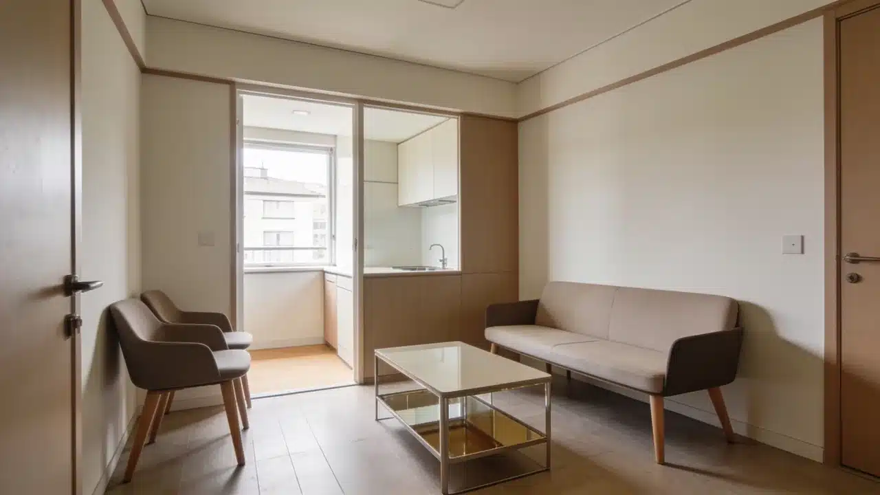Wide-angle view showing clear walkways and balanced furniture proportions