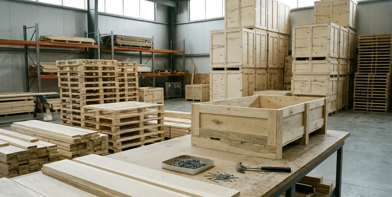 Carpenter holding a plywood sheet on a workbench, highlighting the layered wood core structure in a woodworking workshop.