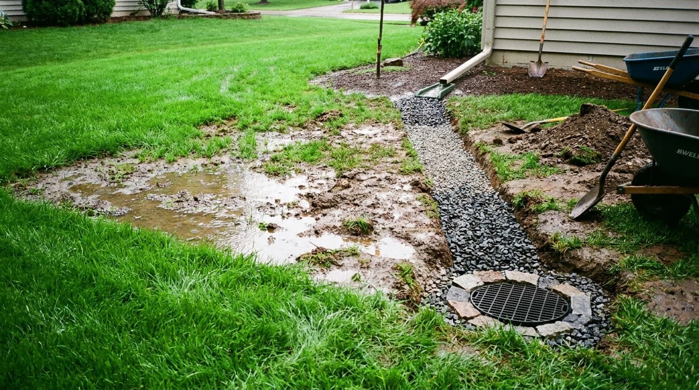 Improving lawn drainage to prevent wet conditions that cause moss growth
