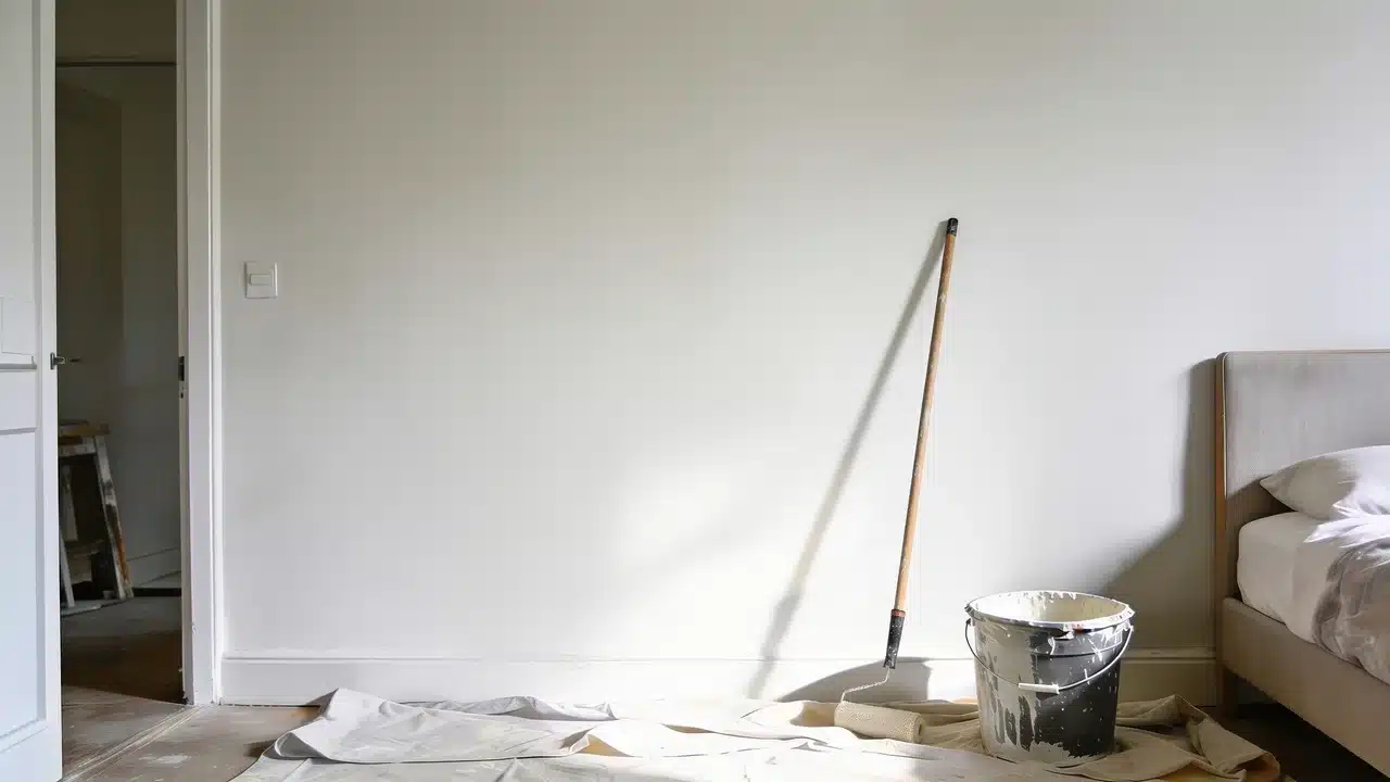 Applying limewash paint to an interior wall using a block brush technique