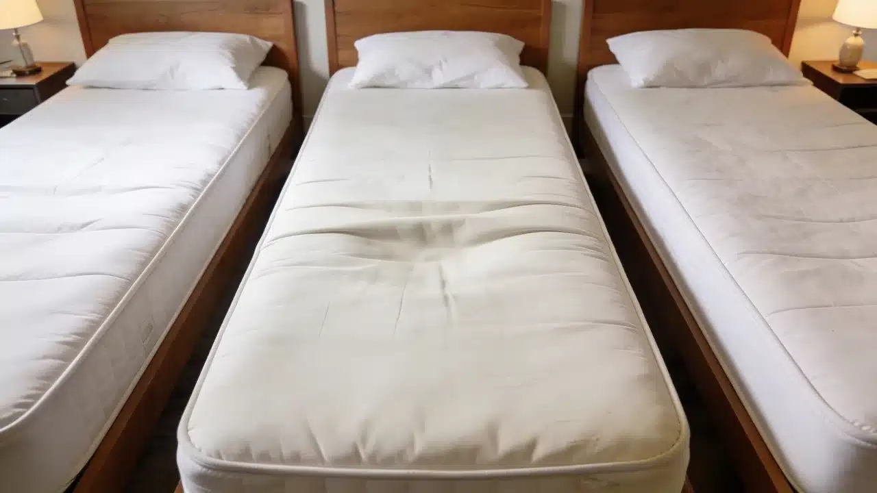 Mattress replacement timeline showing new, aging, and worn mattress conditions