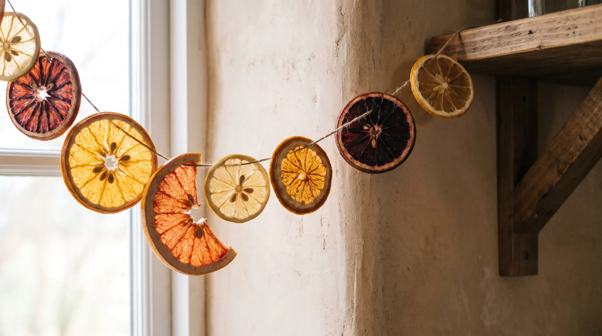Mixed citrus garland made with dried orange, lemon, grapefruit, and blood orange slices.