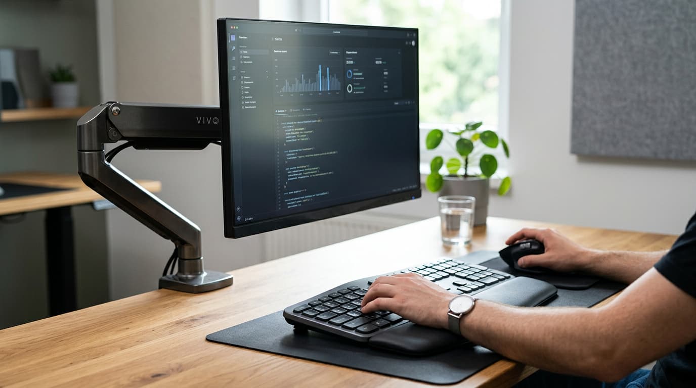 Ergonomic keyboard and monitor setup with proper workspace positioning