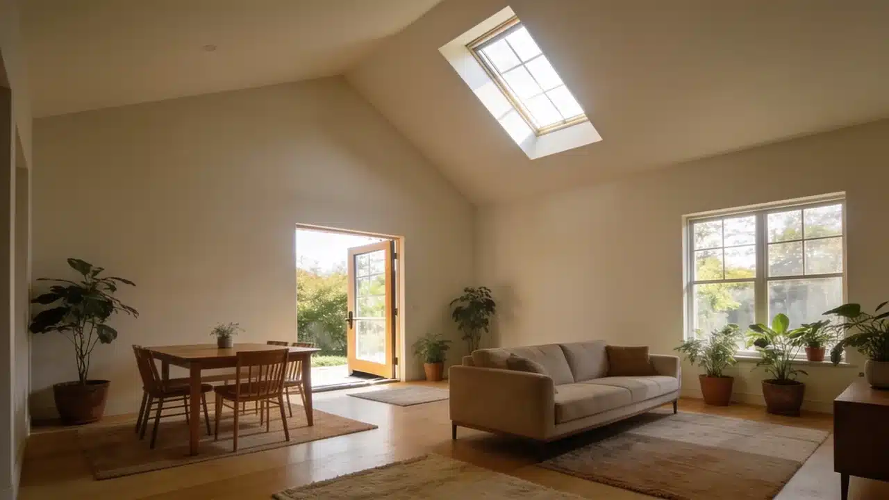 Modern room showing clerestory windows improving natural light and ventilation