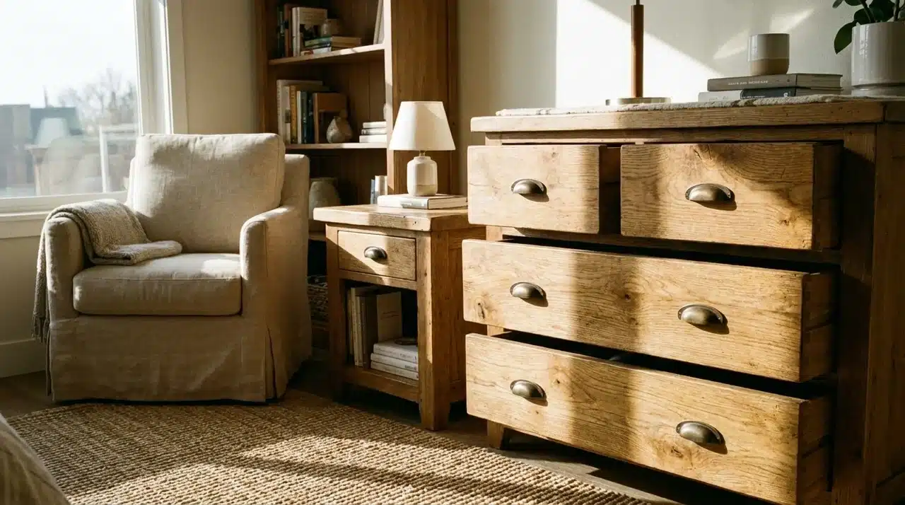 Solid wood sideboard with durable craftsmanship in a smaller home