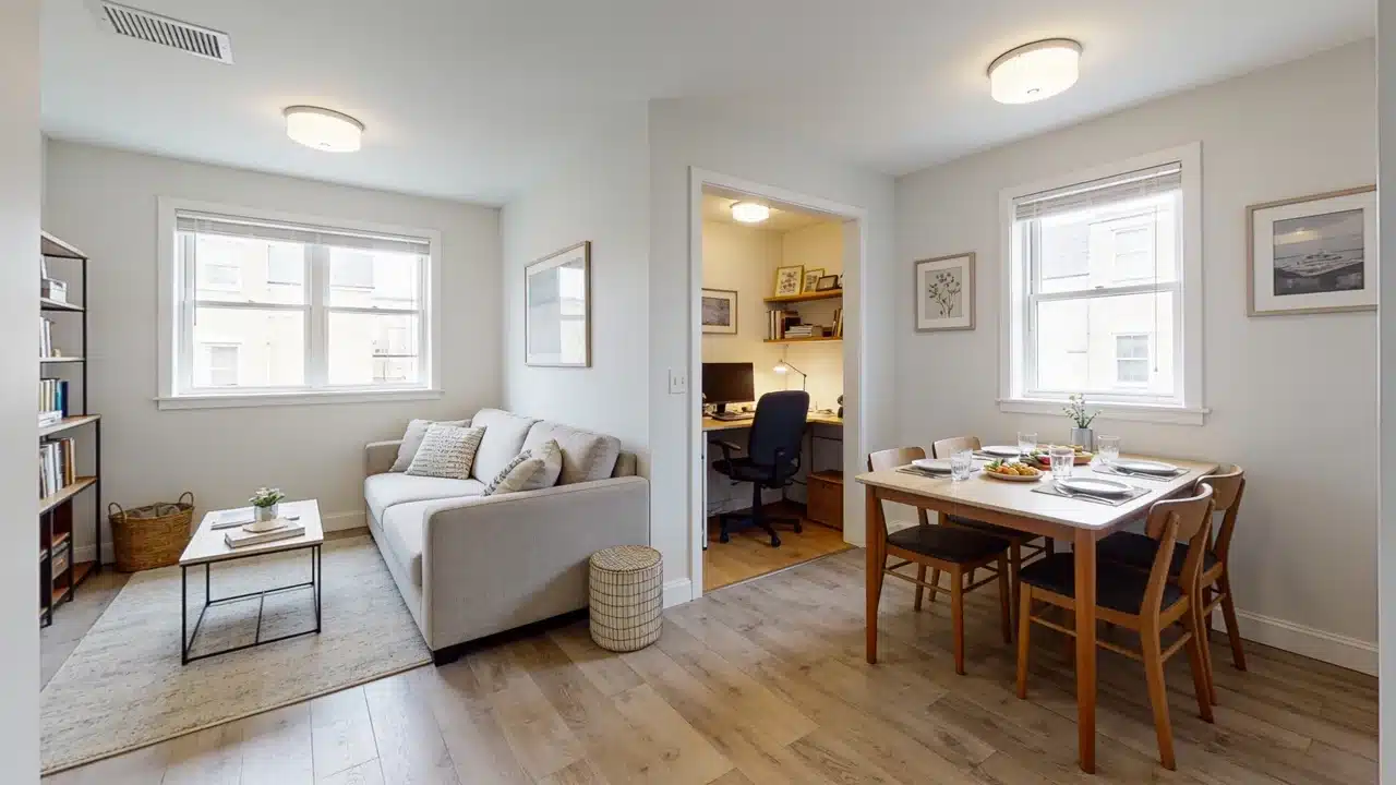 Everyday living with a comfortable sofa, a frequently used dining table